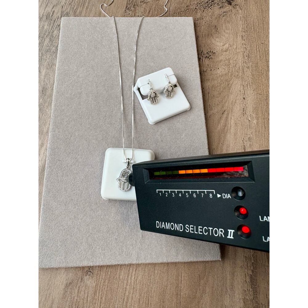 NWT Hamsa Moissanite Necklace & Earring Bundle - 925 Silver - Picture 2 of 10